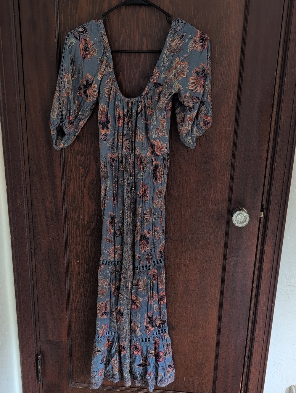Angie Blue Floral Maxi Dress with Puff Sleeves